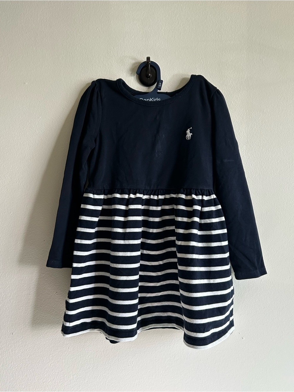 Ralph Lauren Navy & White Striped Long-Sleeve Cotton Dress for Girls Kids